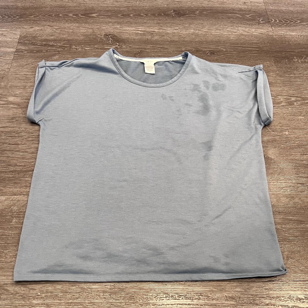 Lucky Brand‎ Shirt Womens XL Blue Top Blouse Short Sleeve Roll up Tee Casual